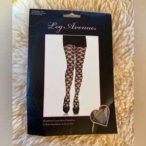 NWOT Leg Avenue Heartbeat Lycra Sheer Pantyhose One Size WT: 90-160 Lbs